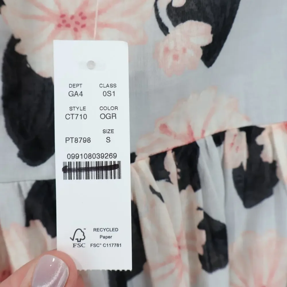 J.Crew Ruffle Maxi Dress Peony Print Oyster Grey Pink Size Small NWT